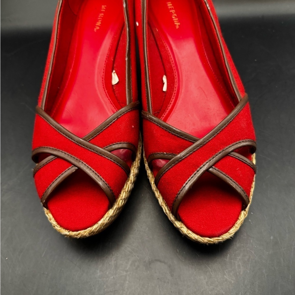 Women’s Merona Wenda Peep toe Wicker Style Wedges Heels Red/Brown Size 9.5 YR 22 - Picture 2 of 10